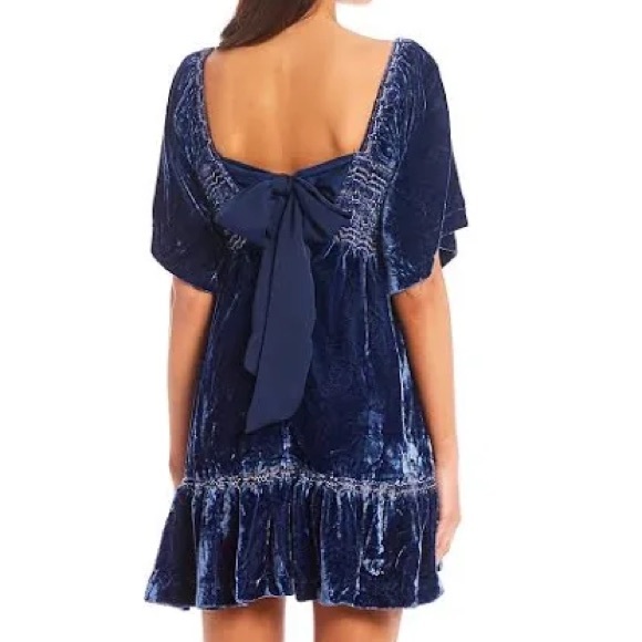 Free People Easy To Love Mini Dress Blue Velvet Medium - Picture 1 of 9